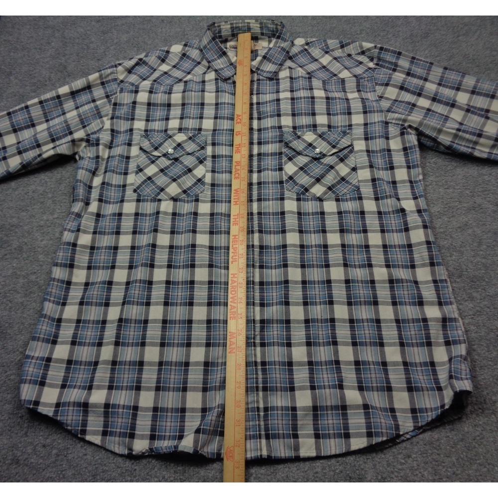 Vintage Big Mac Flannel Shirt  Mens XLT Blue Plaid Pearl Snap Western - Picture 11 of 11